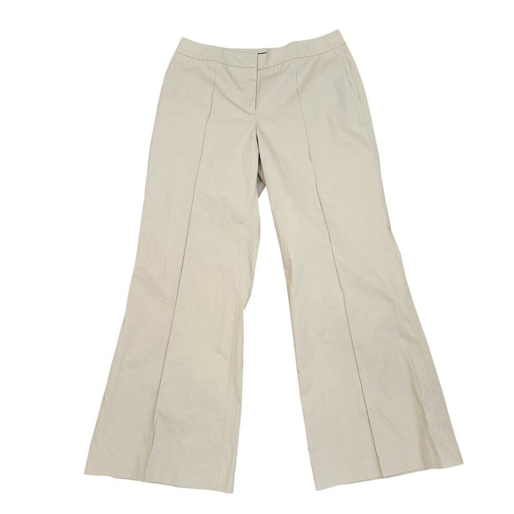 Lafayette 148 New York Wide Leg Stitched Seam Trousers Khaki Beige Pants 12